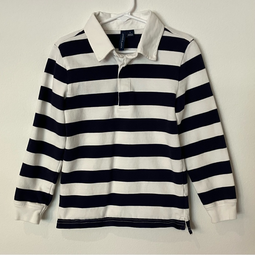 Janie and Jack Navy and White Striped Polo
